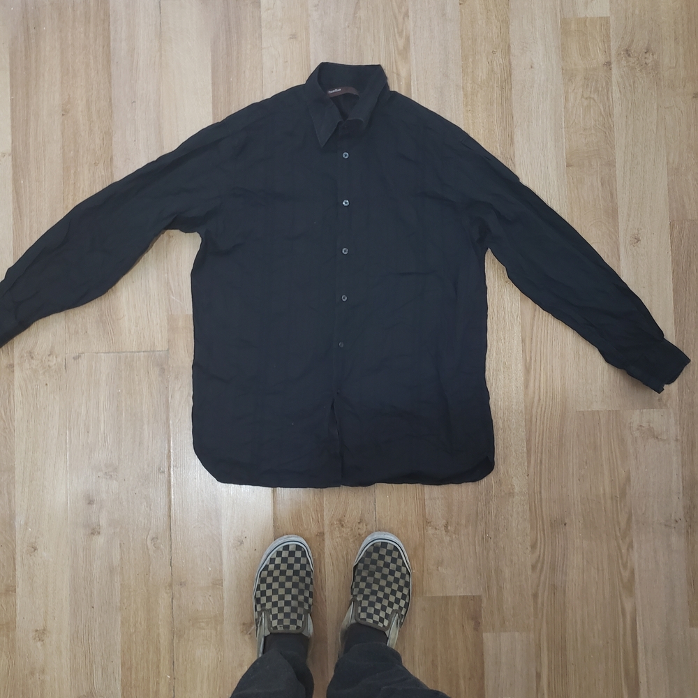Unisex Perry Ellis Black Casual Button Shirt Long Sleeve